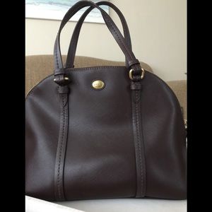 Dark brown leather coach bag